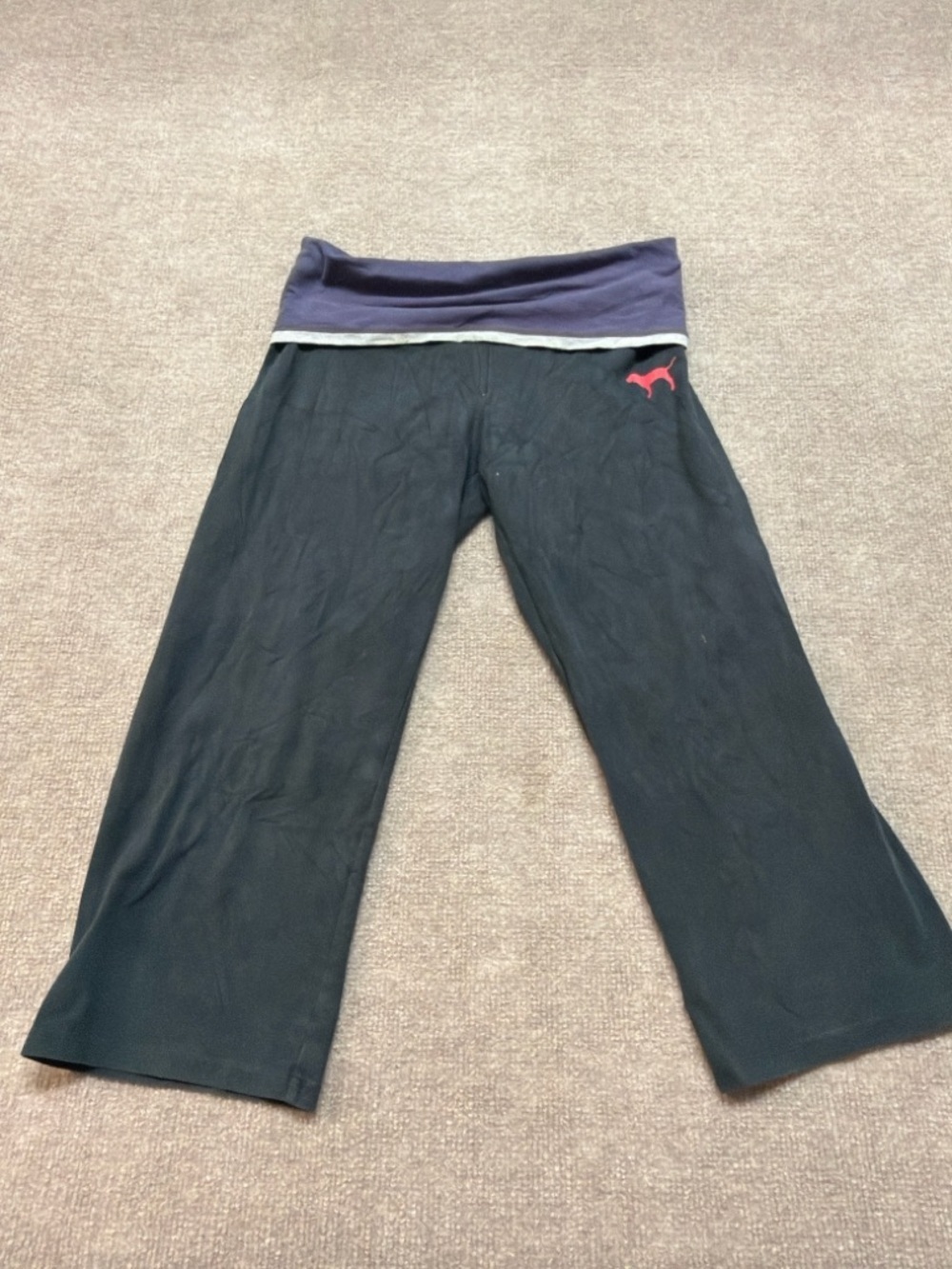 VS PINK Yoga Capri Pants I Love Twins Graphic Foldover Waist 0895